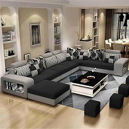 Homeify Carlo 12 Seater L-Shaped Sectional Sofa Set with Ottoman for Living Room(Left Side,Black)