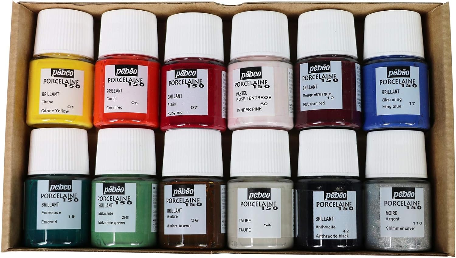 Pebeo Porcelaine 150 China Paint Exploration Set # 2- Set of 6 (Colors may vary), DIY Arts & Crafts Supplies, Heat-Resistant Finish, Microwave & Dishwasher Safe Formula, 20 ml Bottles (757472), 0.6 Fl Oz (Pack of 12)