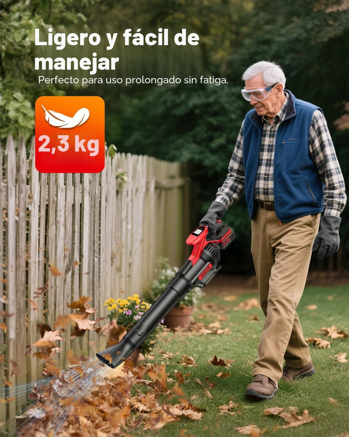 Soplador de Hojas sin Cable con Pantalla LCD, 3 Velocidades, 2×4.0Ah Baterías y Cargador Rápido, Soplador Eléctrico Ligero para Cuidado del Jardín, Entrada, Hojas, Polvo y Nieve