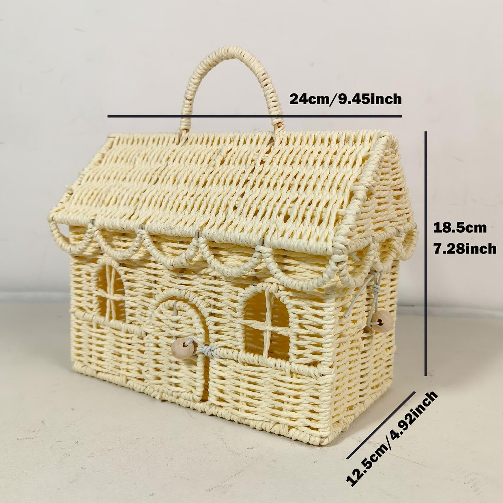 Cesto in vimini intrecciato a forma di casa, con coperchio | Cesto portaoggetti intrecciato per matrimonio, casa, cucina, cameretta dei bambini, camera da letto, soggiorno