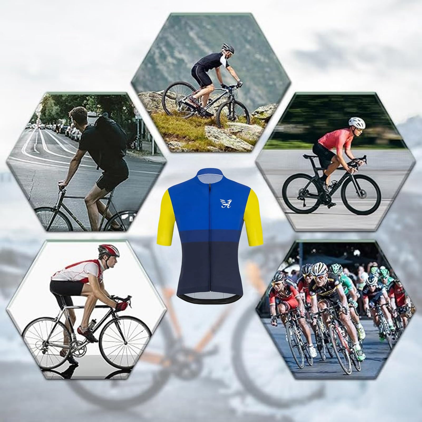 Męski strój rowerowy – oddychający, pochłaniający pot i trwały – siodełko żelowe 9D, idealne do letnich MTB i sportów rowerowych (niebiesko-żółte, L)