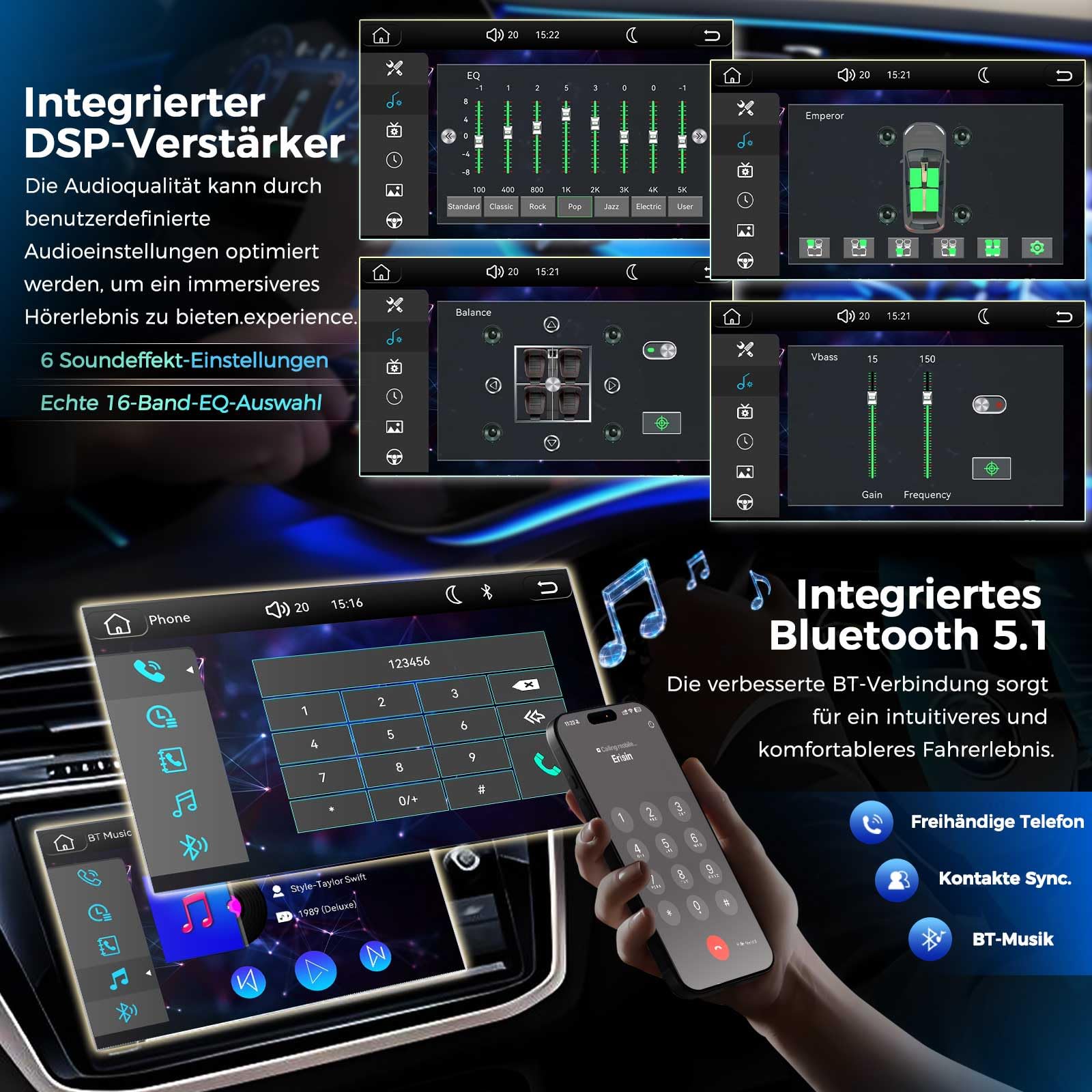 DAB+ Digitalradio Autoradio Linux für VW Caddy MK3/4 Polo 6R Crafter Amarok Transporter T6 Skoda Yeti Navigation CD | CarPlay & Android Auto | WiFi USB Bluetooth 5.1 Kamera CANBus DSP RDS Schnellstart