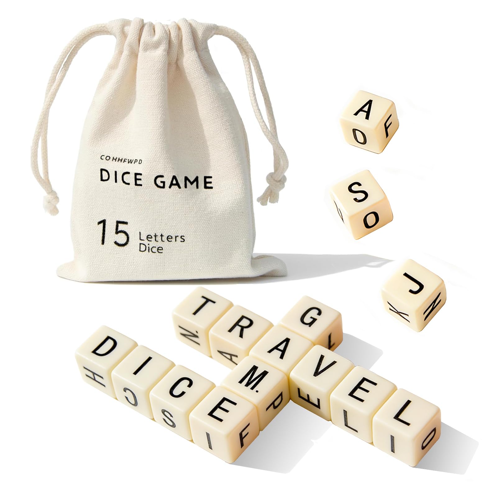 LIAFUNE Crossword Dice Game Full Alphabet, Word Game, 15 Large Lettered Dice, Word Dice Game for Family Games, Travel & On-The-Go Fun
