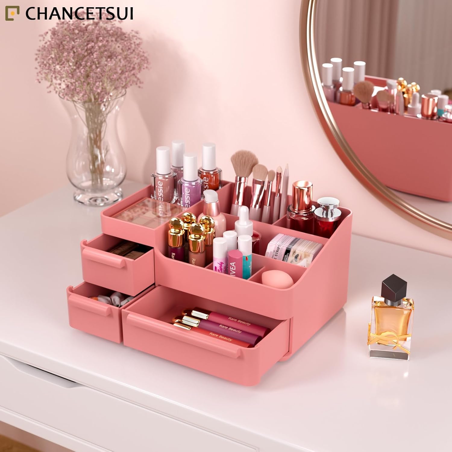 Organizer per trucchi per vanità, scatola per esposizione del piano di lavoro del bagno, contenitore impilabile per cosmetici per gioielli accessori per capelli bellezza prodotti per la cura della
