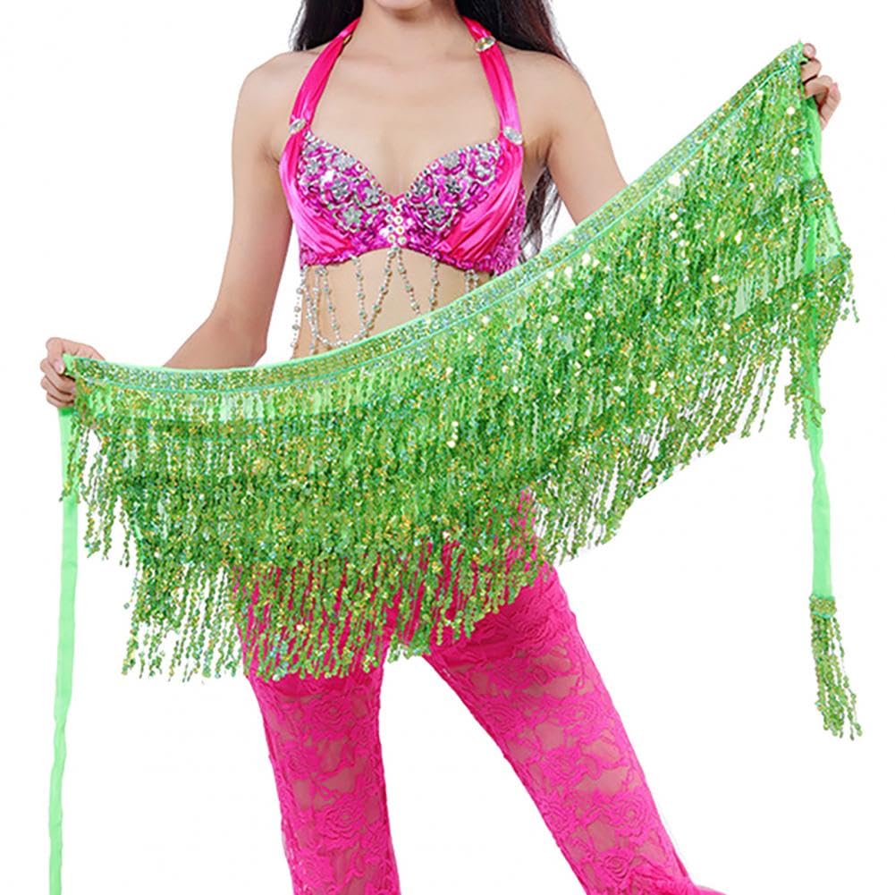 Mitinger Women's Grass Green Belly Dance Skirt, Belly Dance Skirt Sexy Belly Dance Hip Scarf Accessories Belt Skirt With Gold Bellydance Coins Waist Chain Wrap Adult Accessory(Grass Green)