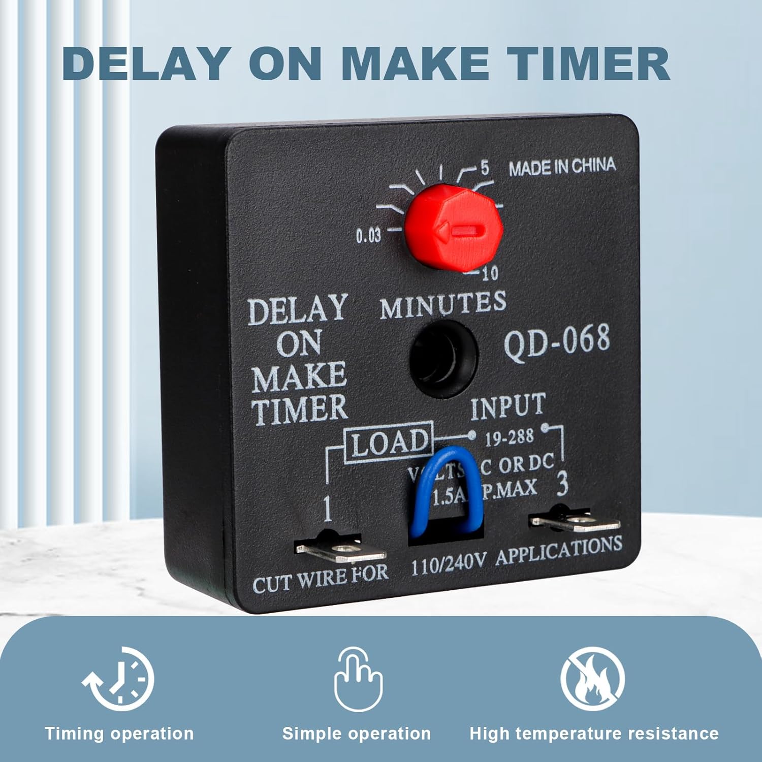 10Pcs Delay On Make Timer, QD-068, 0.03 to 10 Min, Adjustable Delay, 19-288 VAC OR DC (10)