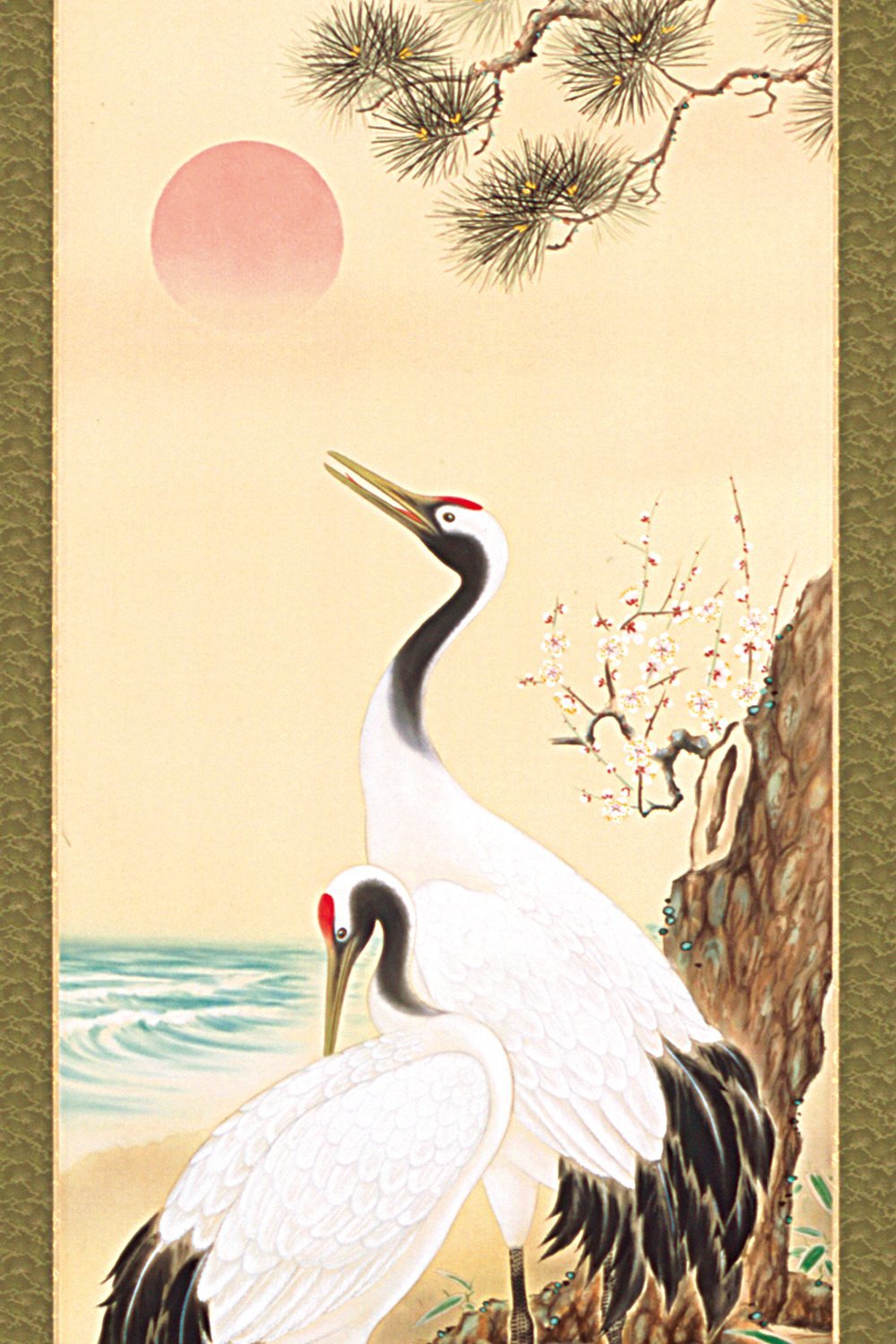 Tokyo Matcha Selection Kakejiku Japanese Hanging Scroll Pine, Bamboo and Plum/Sho Chiku Bai, Tsuru Kame (B) - w Paulownia Wood Box