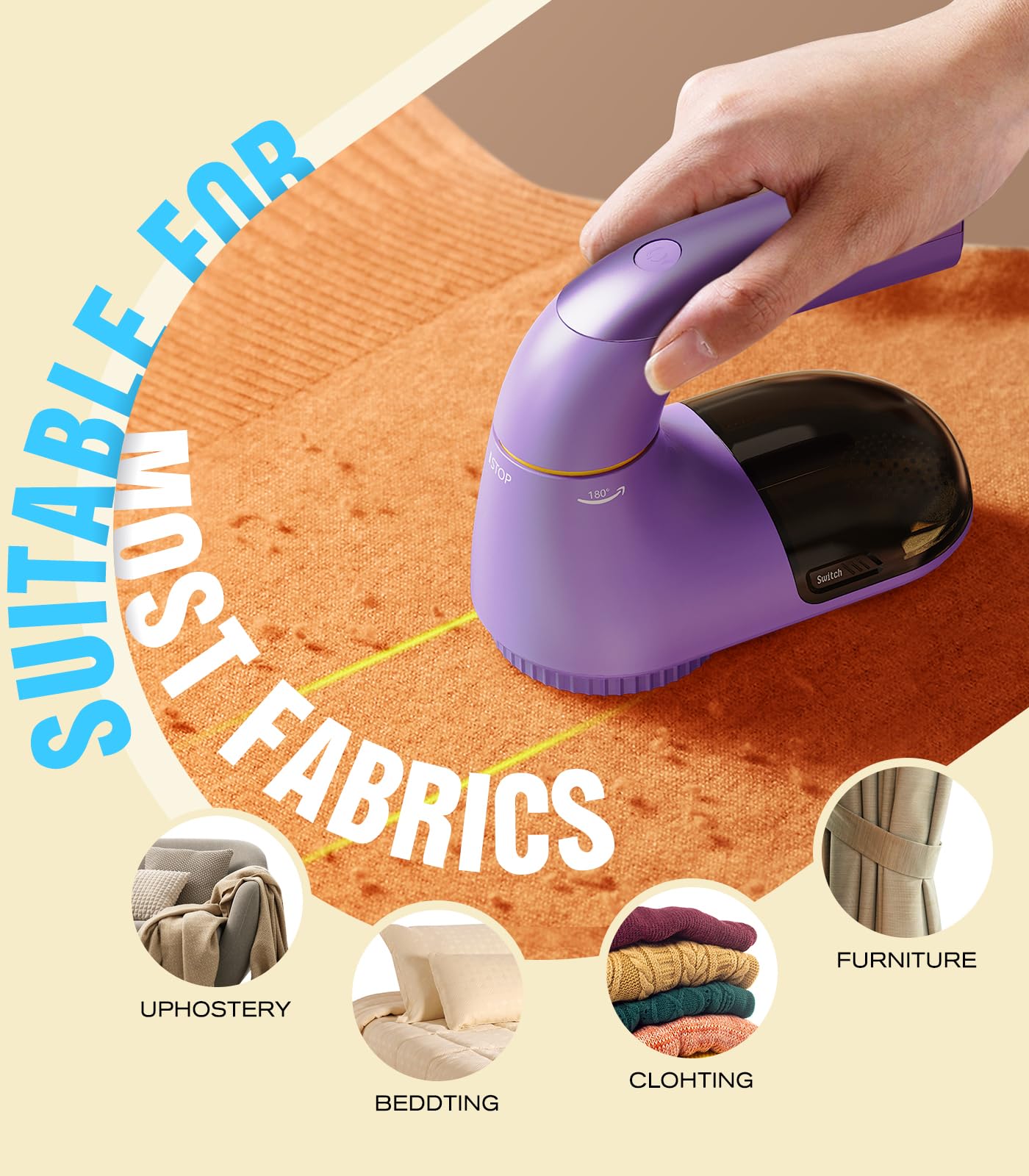 POPCHOSE Afeitadora de tela, removedor de pelusas para ropa, afeitadora de pelusas con cuchillas de 6 hojas, afeitadoras de suéter de 2 velocidades para quitar bolitas para ropa, sofá, muebles,