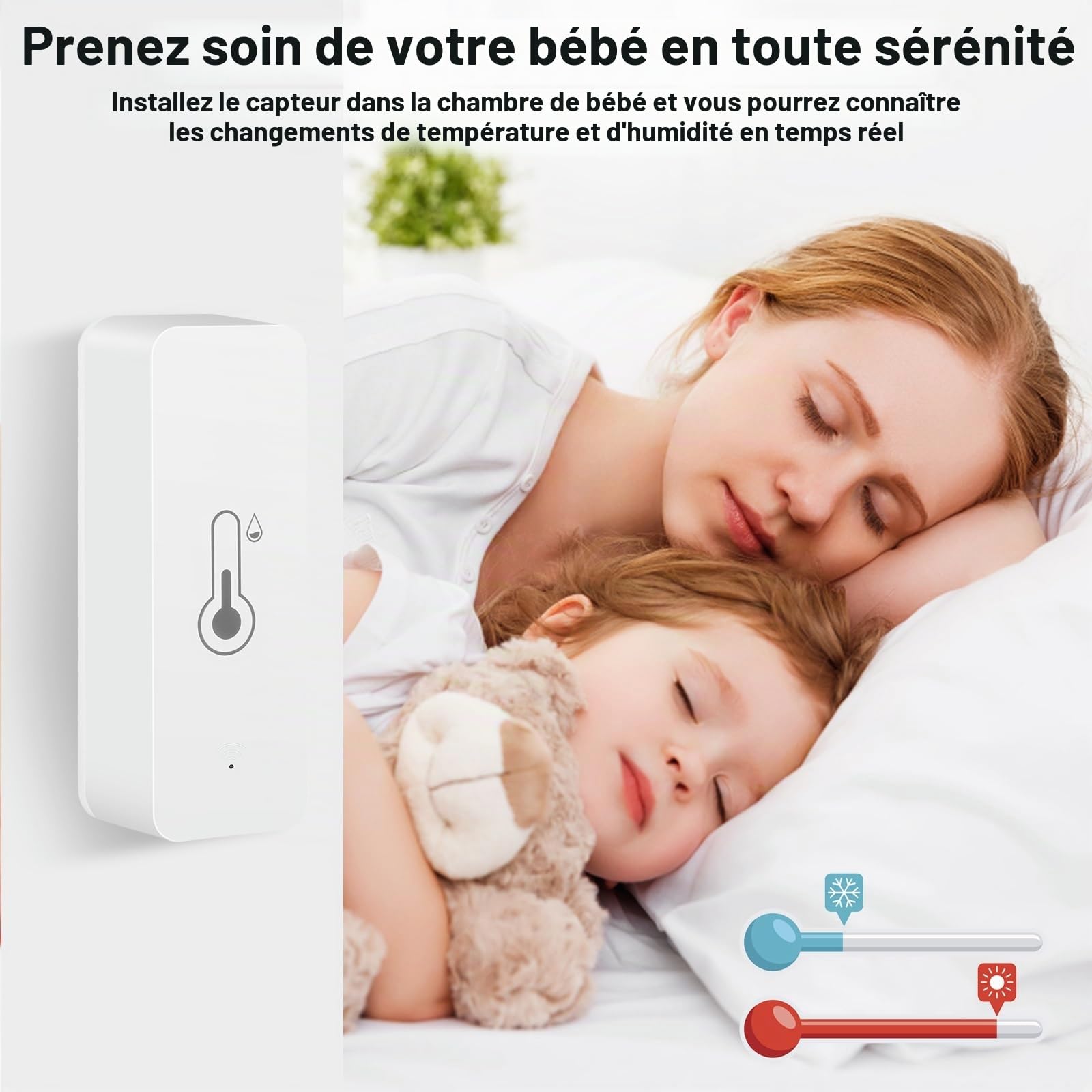 Jadeshay Wifi Thermomètre Hygromètre Intérieur, Lot de 4 Thermomètre Connecté Wifi Tuya Capteur de Température Et D'humidité avec Alarme de Notification et Compatibilité Alexa et Google Home