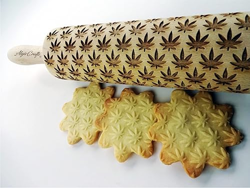 Miniatura 4 de CANNABIS ROLLING PIN PATRÓN CON HOJAS DE CANNABIS para COOKIES EMBOSSED