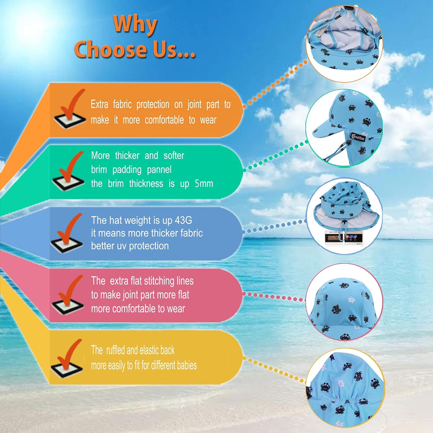 weVSwe Newborn Baby Boy Swimsuit Toddler Rash Guard Long Sleeve UPF 50+ Sun Protection Swimwear with Sun Hat Set - Image 4