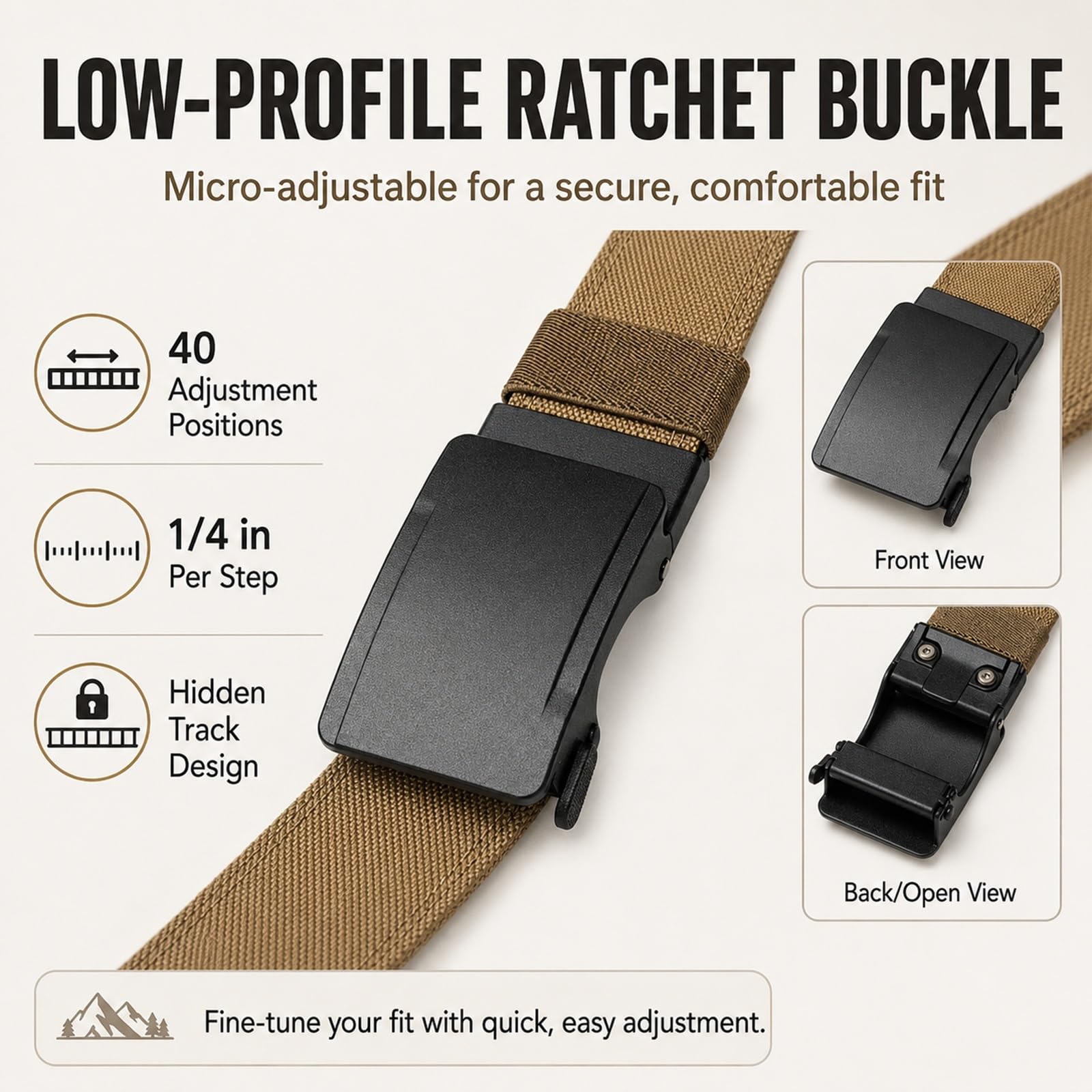 Ceinture Homme 3.8cm en Nylon Double Couche, Boucle Micro-Réglable, Sangle Rigide pour Travail et Sport