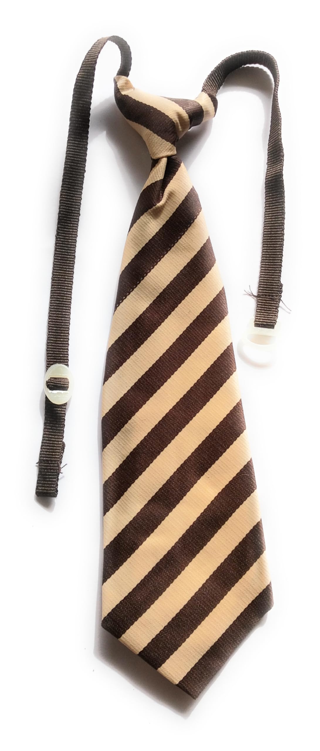 School Tie - Brown and Sandal Equal Striped Necktie, Diagonal Striped Pattern, Adjustable Strap, Classic Formal Wear-image-13