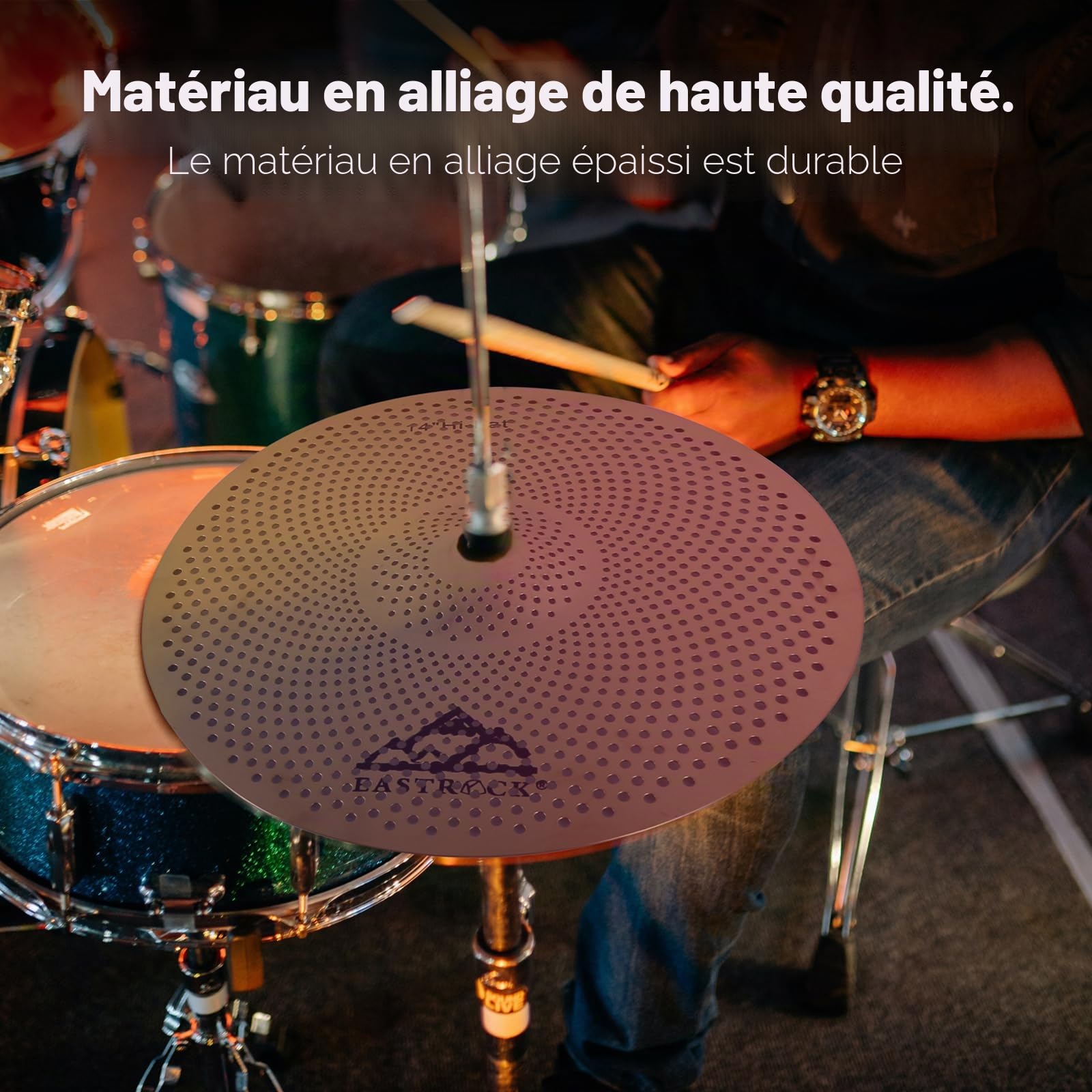 EASTROCK Ensemble de Cymbales à Faible Volume - Ensemble de 5 Pièces, Charleston 14 Pouces + Cymbales Crash 16 Pouces et 18 Pouces + Cymbale Ride 20 Pouces avec sac pour Cymbales et Feutres (Or)