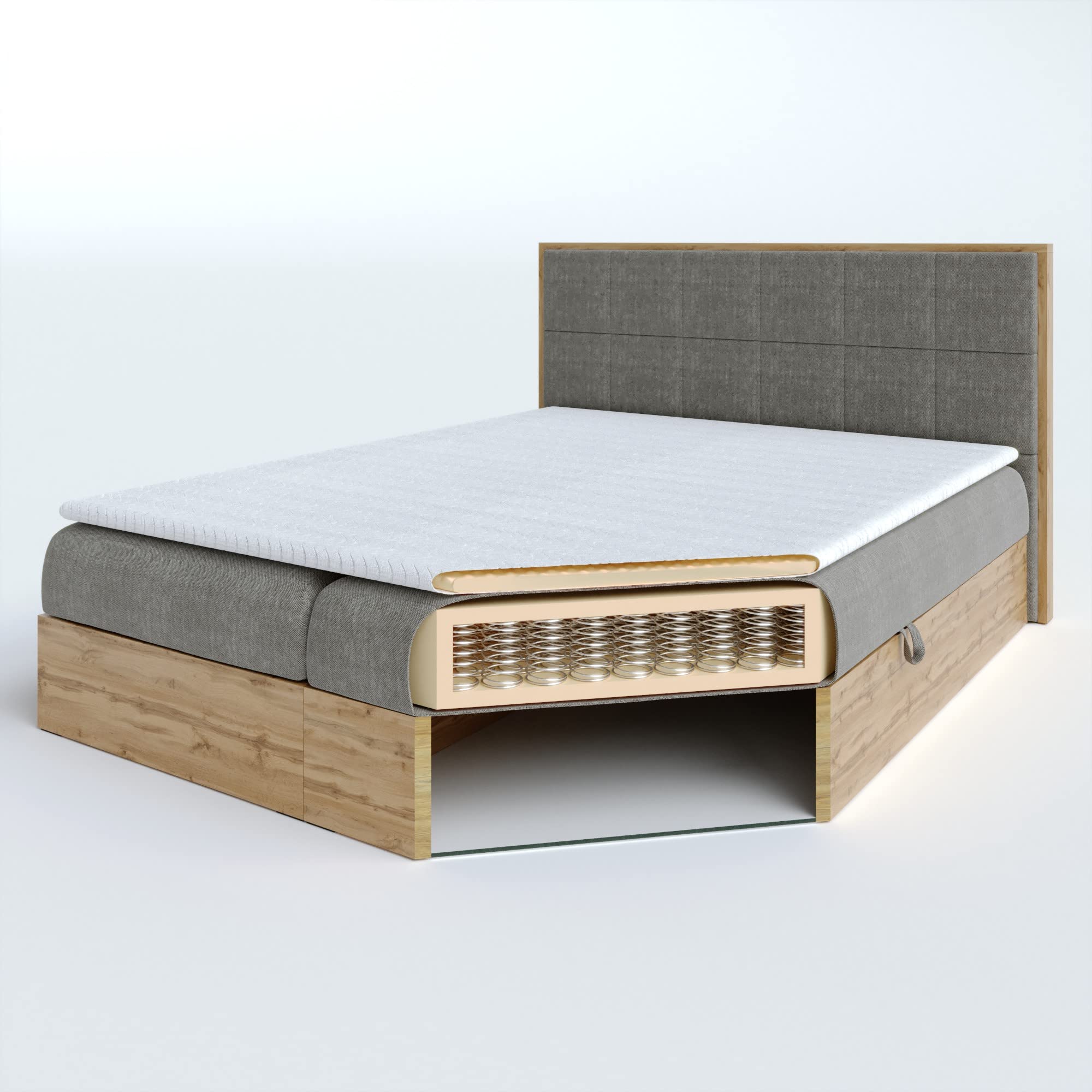 Furnistar Boxspringbett LOFT 2-140x200cm Braun. Doppelbett mit Bonellmatratze, Bettkasten, Topper, Kopfteil.