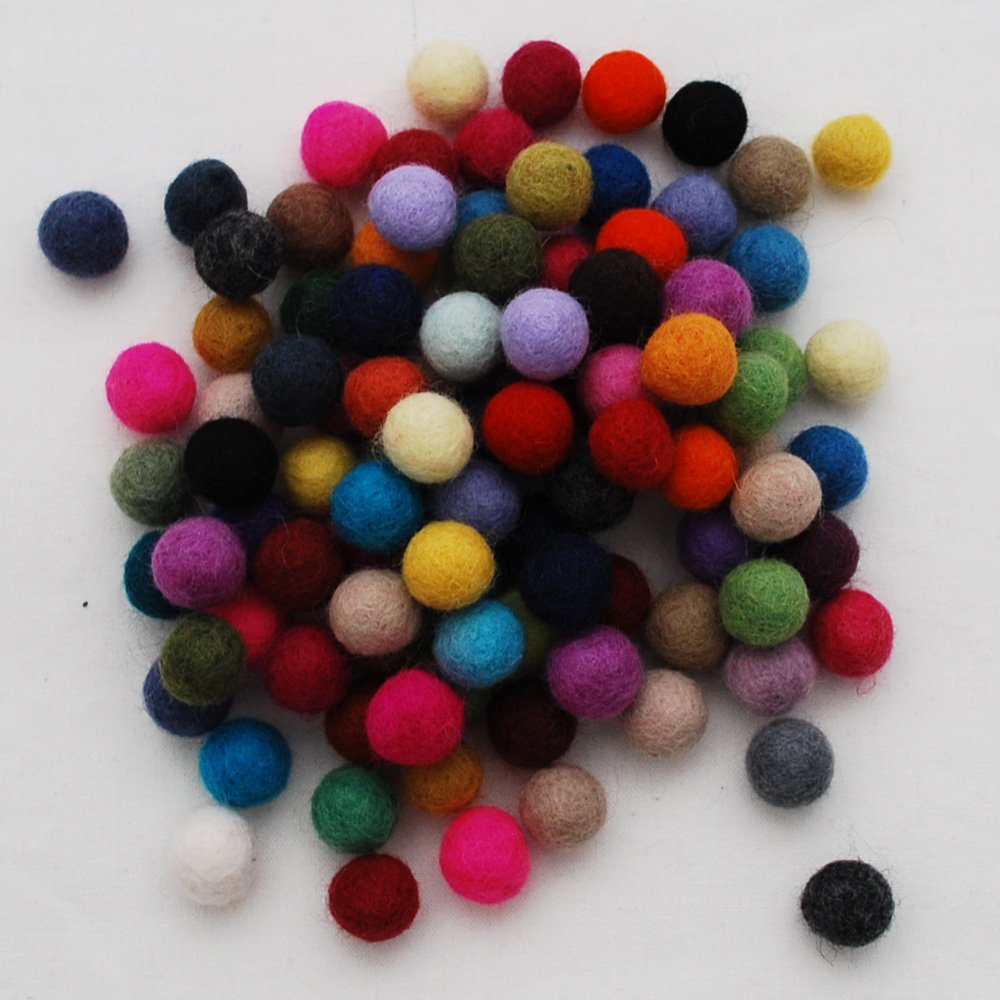 Oriental Direct Assorted 100% Wool Felt Balls 1.5Cm - 100 Count - Colours