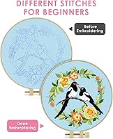 Vista 3 de TINDTOP Kit de Bordado para Principiantes Adultos, Kit de Bordado de Pájaros para Principiantes, Incluye Tela de Bordado Aros Hilos para Amantes