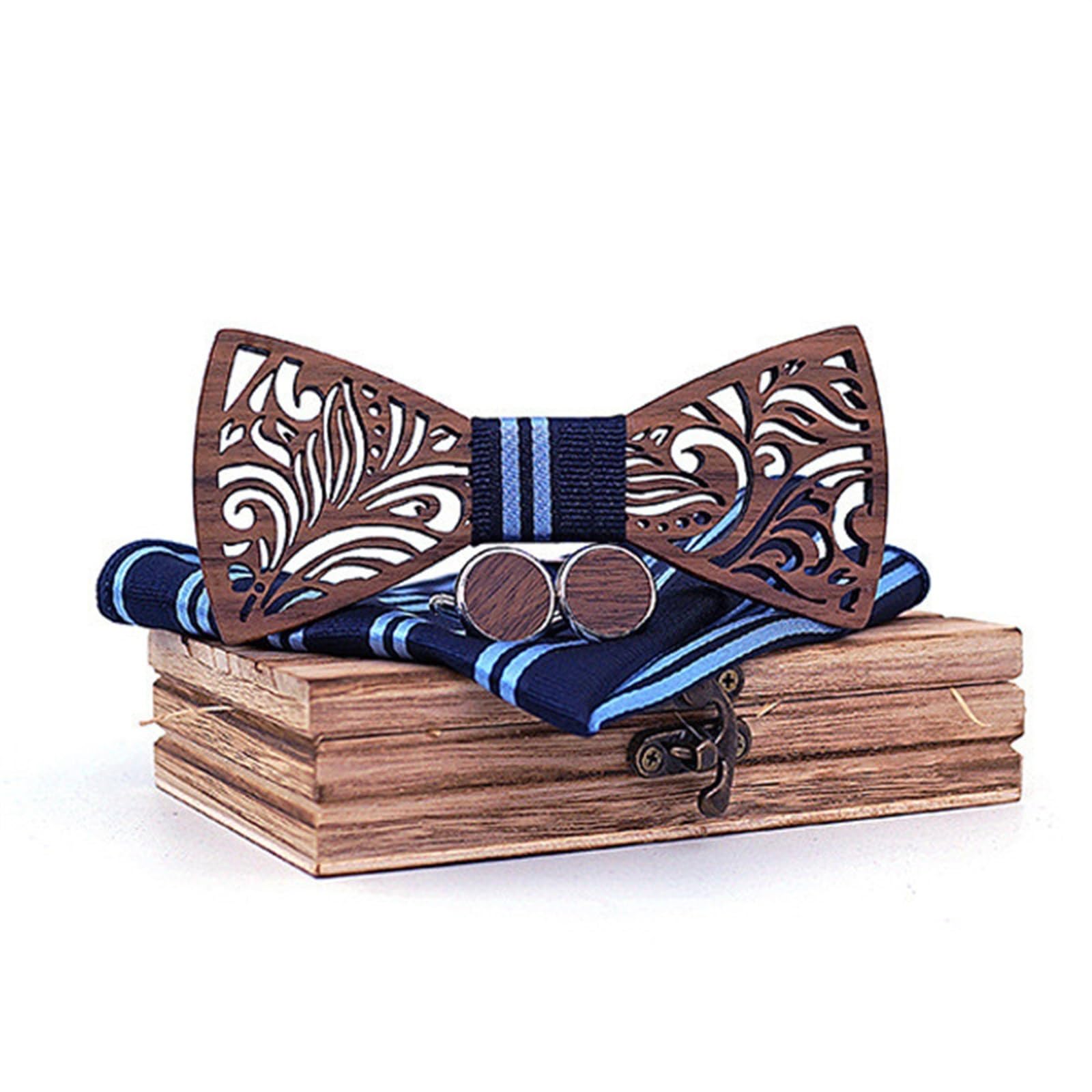 Conjunto De Pajarita para Novio Conjunto de Pajarita de Madera Pajarita Gemelos Bufanda Cuadrada(Colour 5)