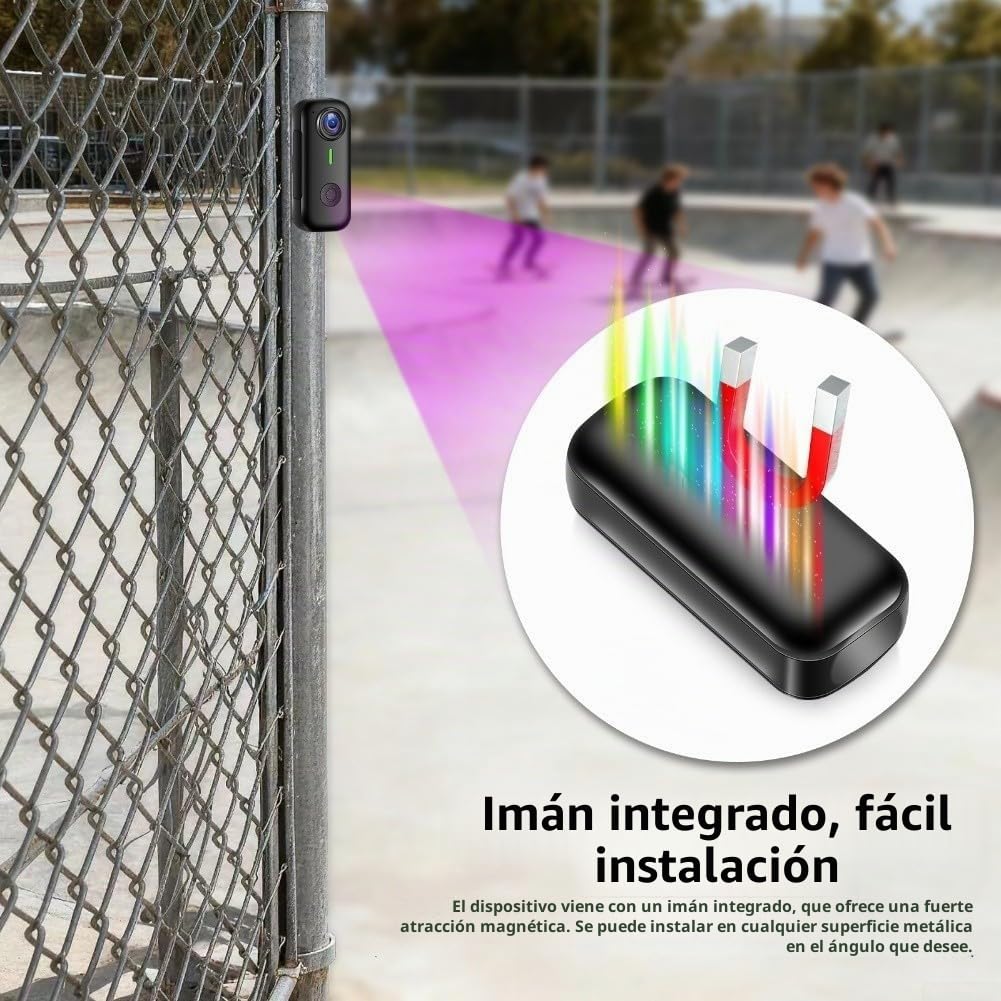 Cámara de acción magnética compacta con función de grabación continua, adecuada para uso de dashcam en ciclismo, deportes al aire libre y operación manual con estuche de ABS (negro)