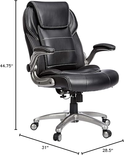 Miniatura 3 de TiendaCommercial - Silla de oficina ejecutiva ergonómica de piel regenerada con respaldo alto, brazos abatibles y soporte lumbar, Cuero falso, Negro