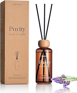 Lavender Eucalyptus Reed Diffuser: 6.3 fl oz Non-Toxic Aroma Set with Sticks, Light & Subtle Fragrance, Long-Lasting Natural Essential Oil Gifts for Bedroom, Shelf Decor & Small Spaces