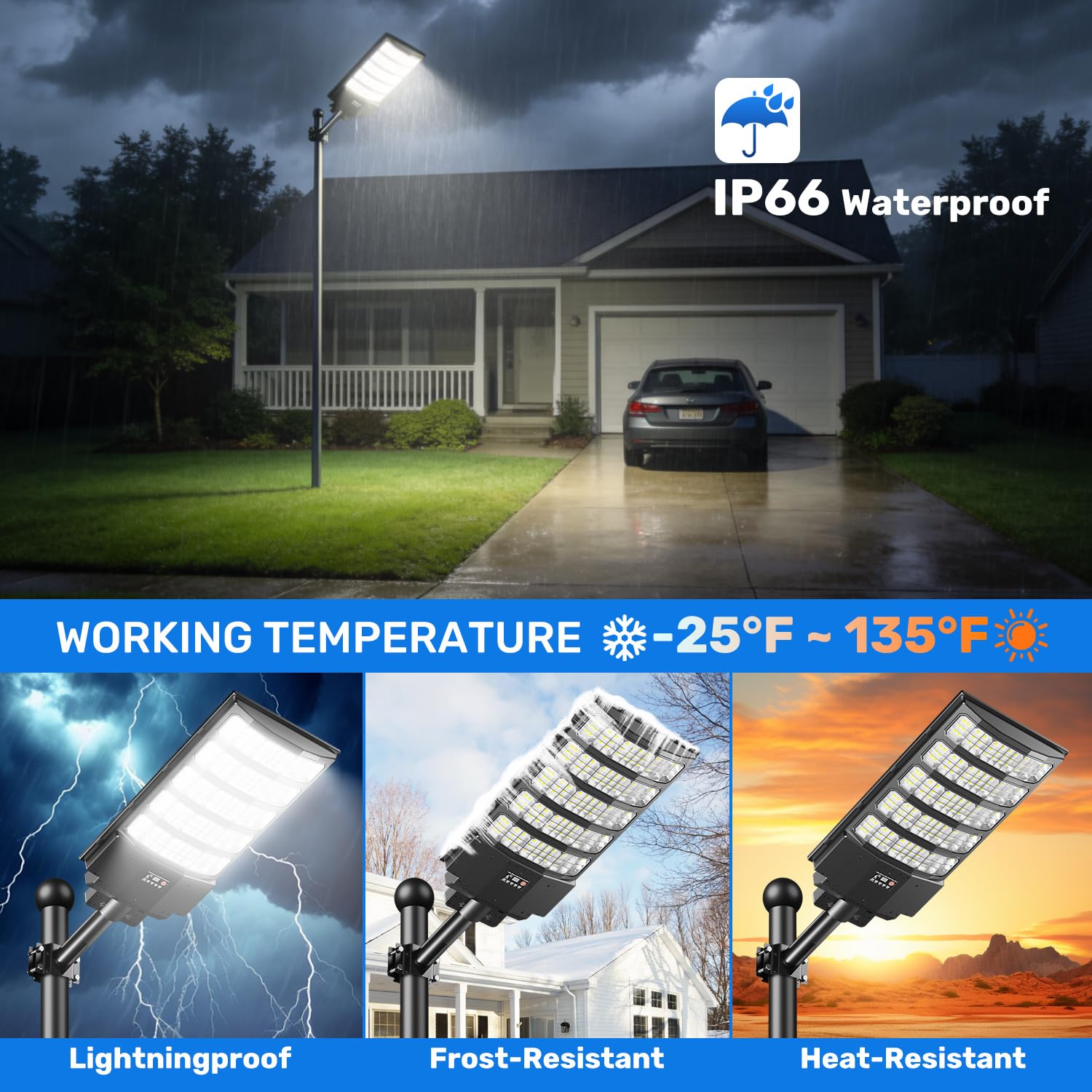 Lampione Solare LED Esterno 8000W Ultra Luminoso, Faretto Stradale IP66 Impermeabile con Sensore di Movimento e Telecomando, 6500K Lampioni Solari da Giardino Esterno per Strade, Cortili