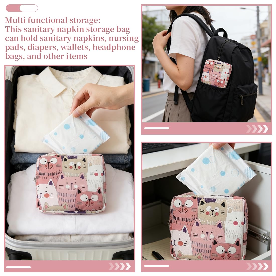 Tampons, Scatola/borsa/tasca porta-assorbenti rosa, borsa portatile impermeabile per assorbenti igienici con cerniera, mini pochette da donna
