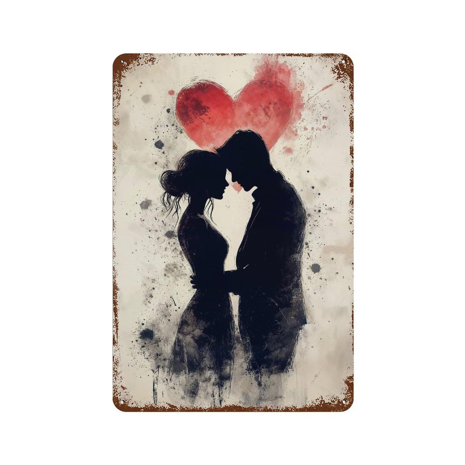 Silhouette Couple Love Aged Metal Wall Plaque 11.8"x7.9", for Office, Studio And Wall Decor, Novelty Wall Decor
