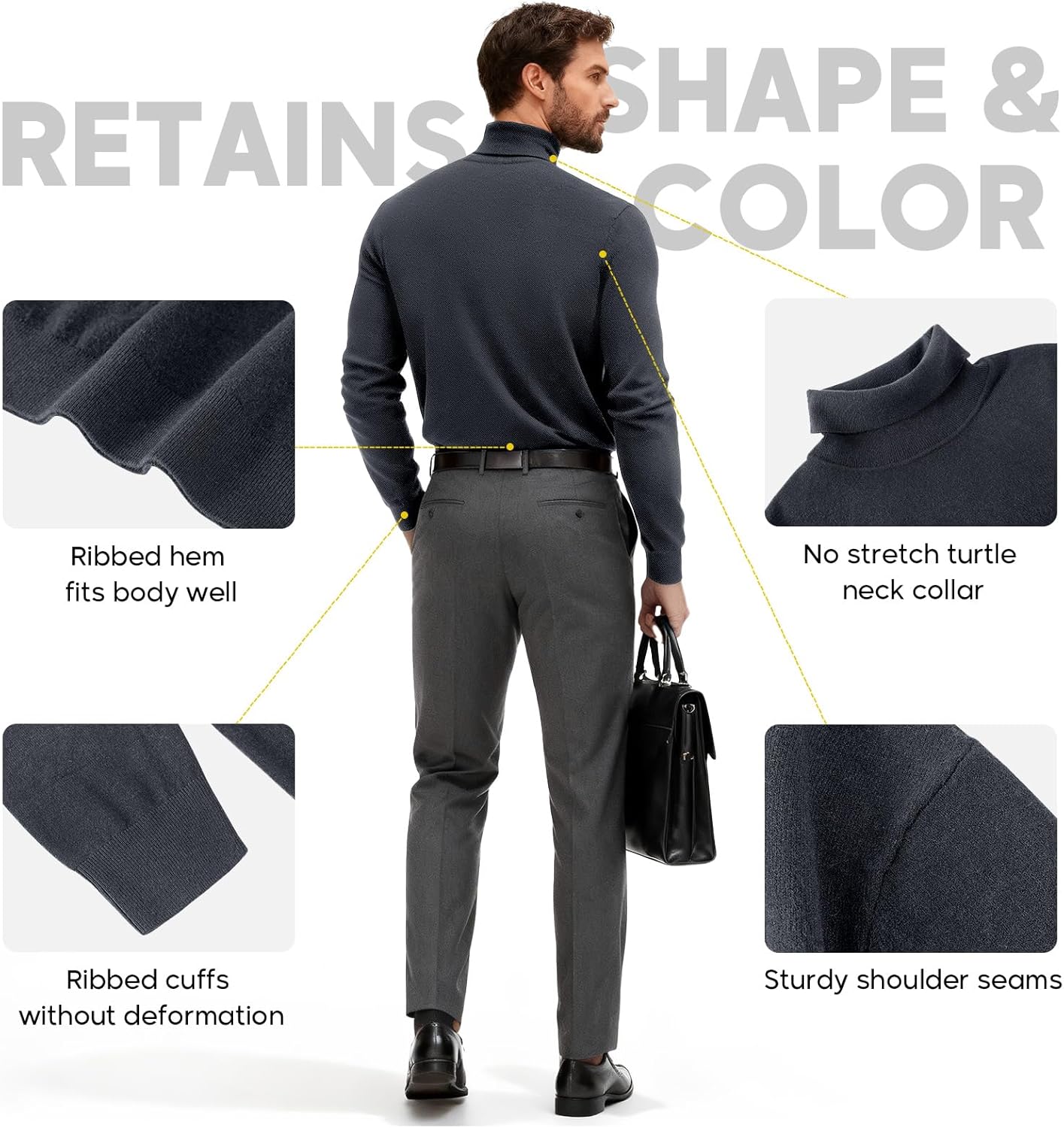 VPG Mens Turtleneck Long Sleeve Shirts, Long Sleeve Regular Fit Knit Turtle Neck Pullover Sweaters - Image 5