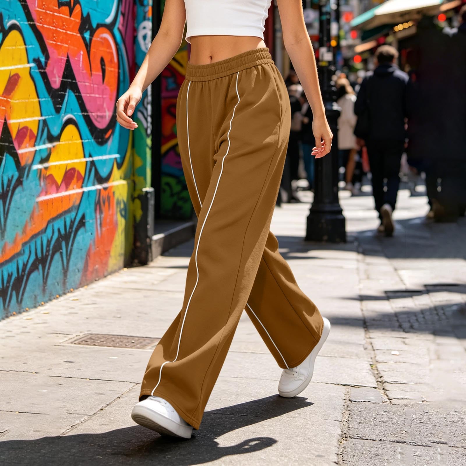 Generico Pantaloni Tuta Donna Pantaloni Sportivi Vita Alta Pantalone a Gamba Larga Larghi e Morbidi Pantalone Baggy con Tasche Pants Lunghi con Coulisse Regolabile per Allenamento Jogging Fitness