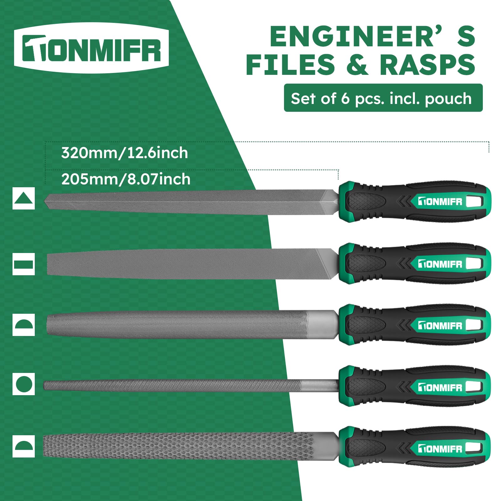 Tonmifr Professional Metal File Set 34Pcs Industrial Grade High Carbon Steel,5 Shapes (Flat/Half Round/Round/Triangle/Square) for Hardened Steel Metalworking Tools with Storage Case,14 Needle Files - Image 3