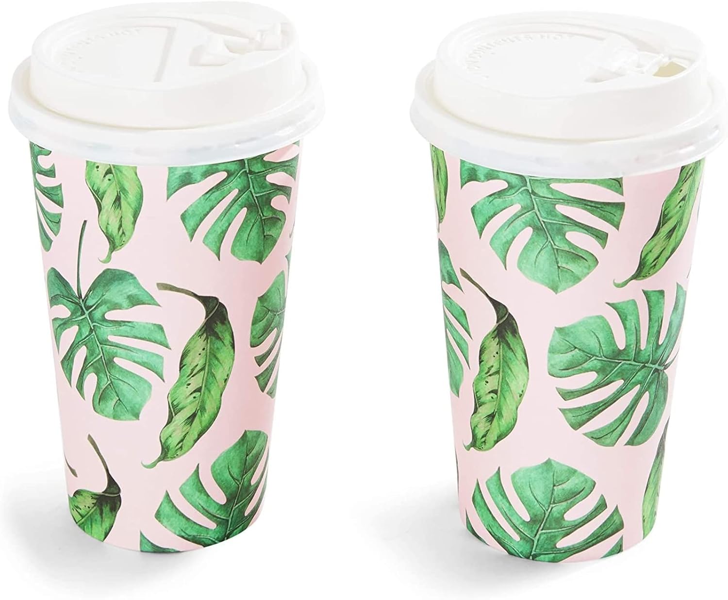 BLUE PANDA Disposable Coffee Cups with Lids - 16 Oz, 48 Count, Tropical Green Leaf Design - Paper Cups to Go for Parties & Travel - Leak Proof & Compostable - Image 3