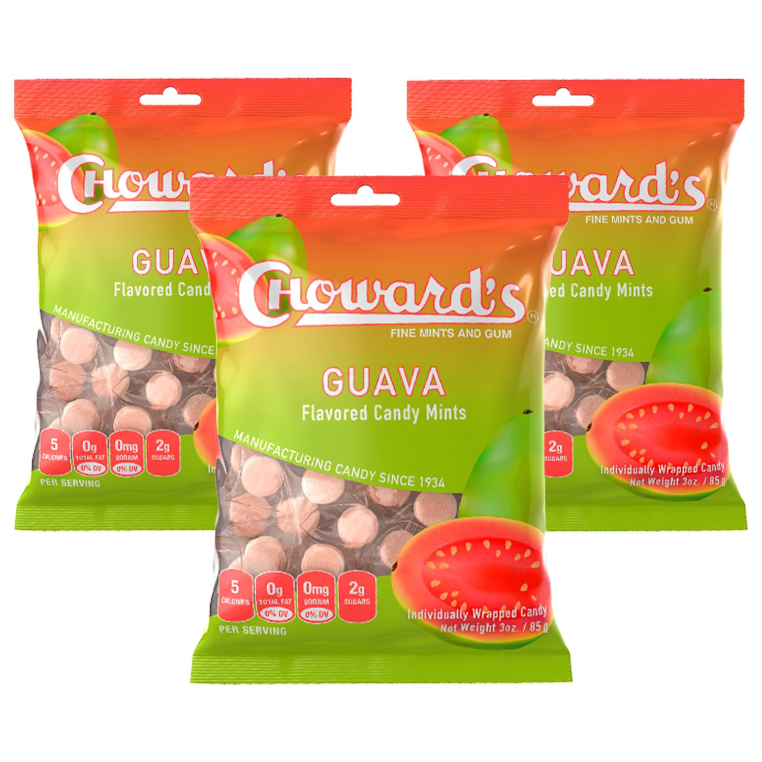 Choward's Guava Candy Bags | Exotic Guava Flavor with a Refreshing Mint Twist | Ideal for Travel, Sharing, and Gifting | Individually Wrapped for Freshness | (Pack of 3, Total 49 Pieces)