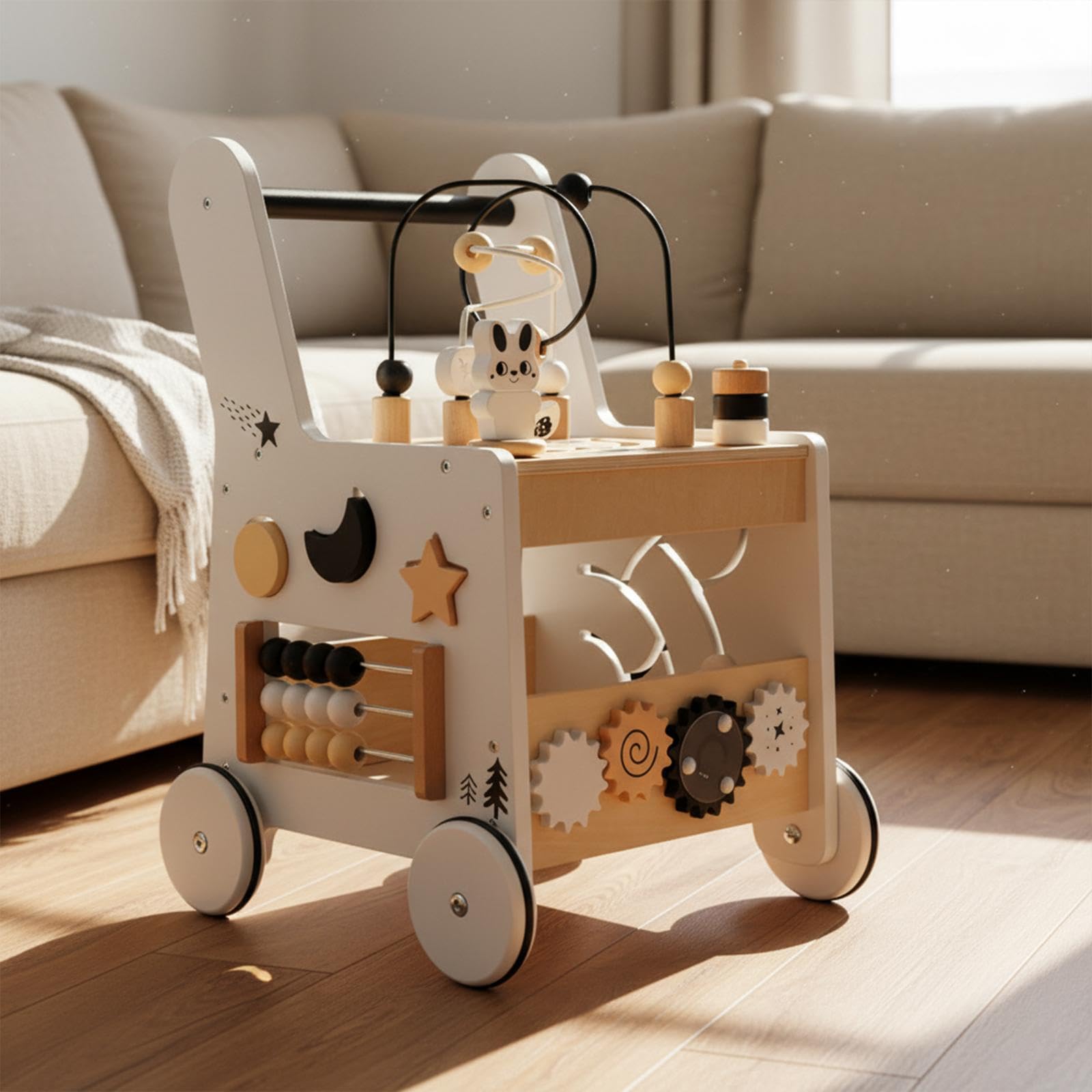 Qianly Centro attività in Legno con di Perline, Gioco Educativo per Imparare a Camminare, Coordinazione Occhio-Mano E Supporto alla Deambulazione.