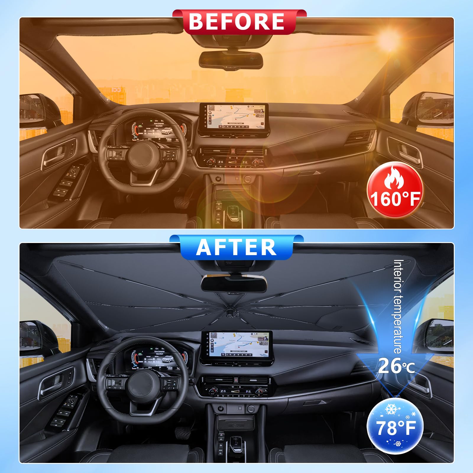 [2026 Actualización] BSTW Compatible con Nissan Qashqai (III) J12 2022-2026 Parasol para Parabrisas, Parasol Plegable Automático Diseño con Cordón, Protector Solar y Protección UV Qashqai Accesorios