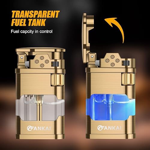 Miniatura 5 de FANKAI - Encendedor de butano con luz LED, encendedor de butano de un solo chorro con 6 pedernales reemplazables, encendedores fríos recargables con