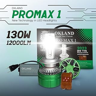 OKLAND Pro Max1 LED Headlight Bulbs,130W,12000 LM,6000K, Super Bright White, Compact Size, Pack of 2 suitable for all cars. (H7)