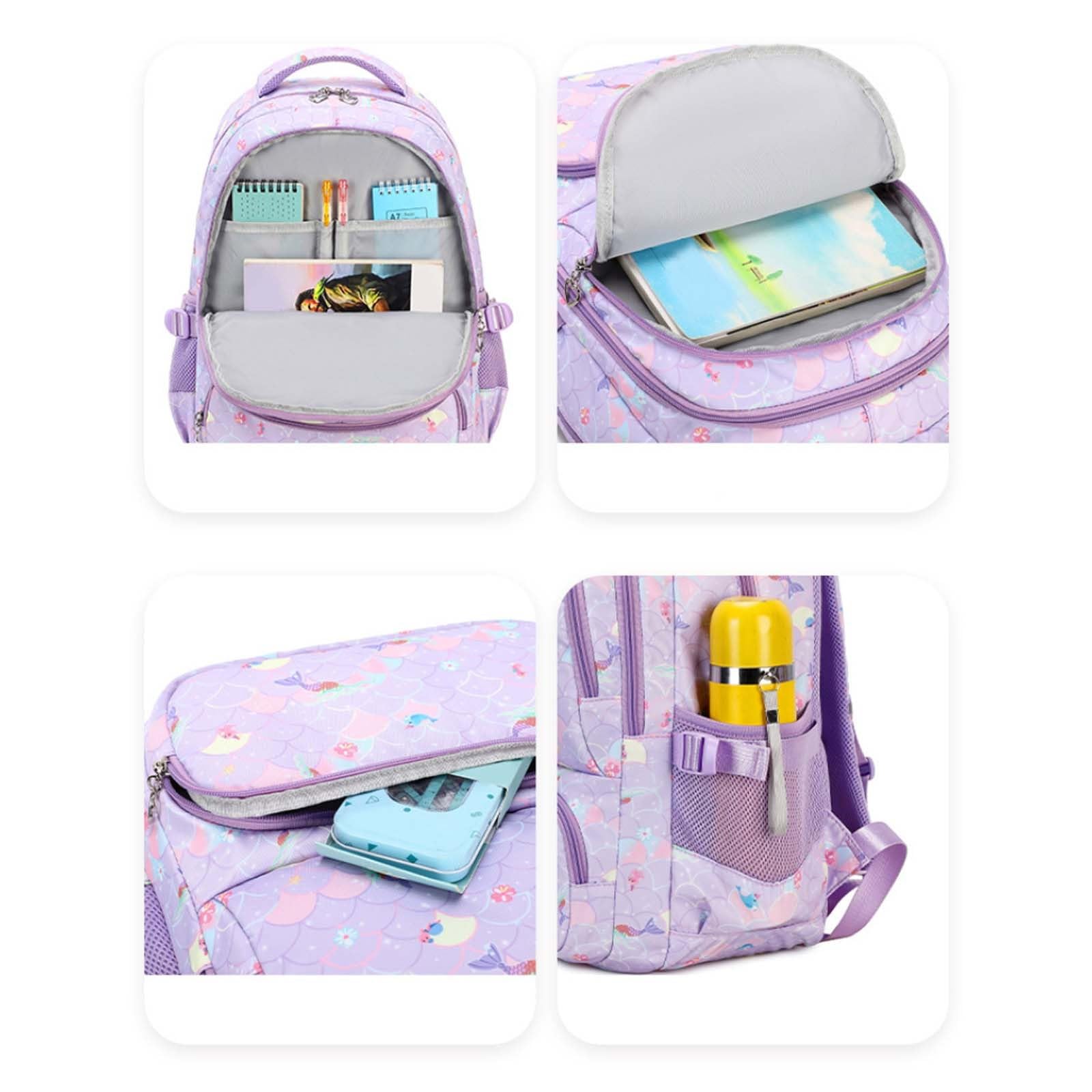 Schulrucksack Mädchen 7-11 Jahre mit Brotdose und Federmäppchen, Ergonomischer Grundschulrucksack mit großem Fassungsvermögen für Klasse 3-6, Kinder Schultasche mit reflektierenden Details (One Size)