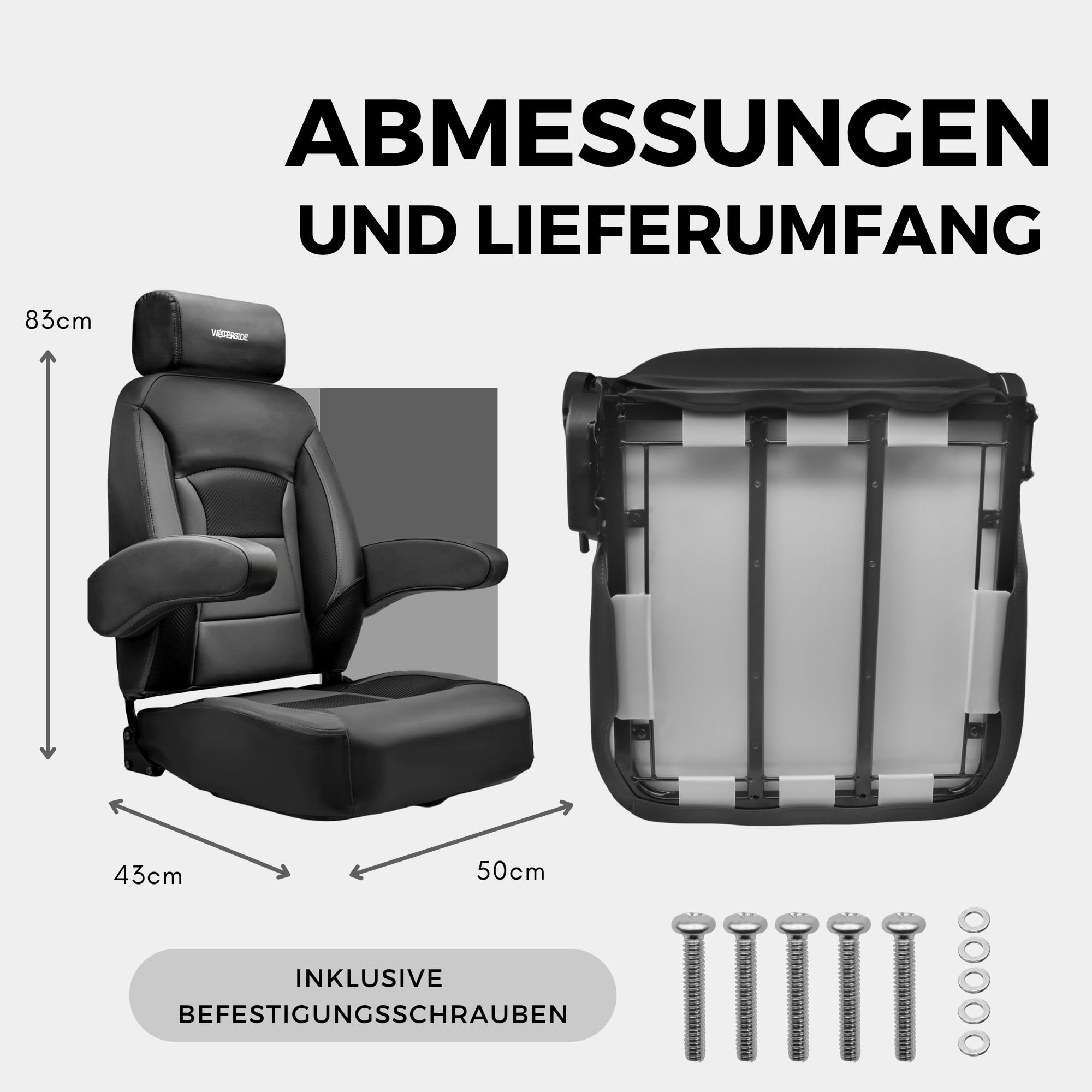 Waterside Captain GTX Super Bootssitz – Luxus Mit Verstellbarer Rückenlehne, Kopfstütze & Klappbaren Armlehnen – Inkl. Montageschiene
