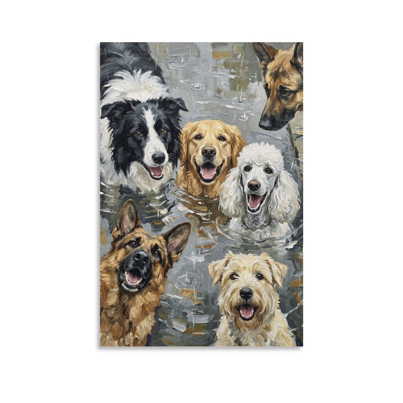 W7C8U2X3 Happy Dogs Watercolor Portrait Canvas Wall Art, Whimsical Dog