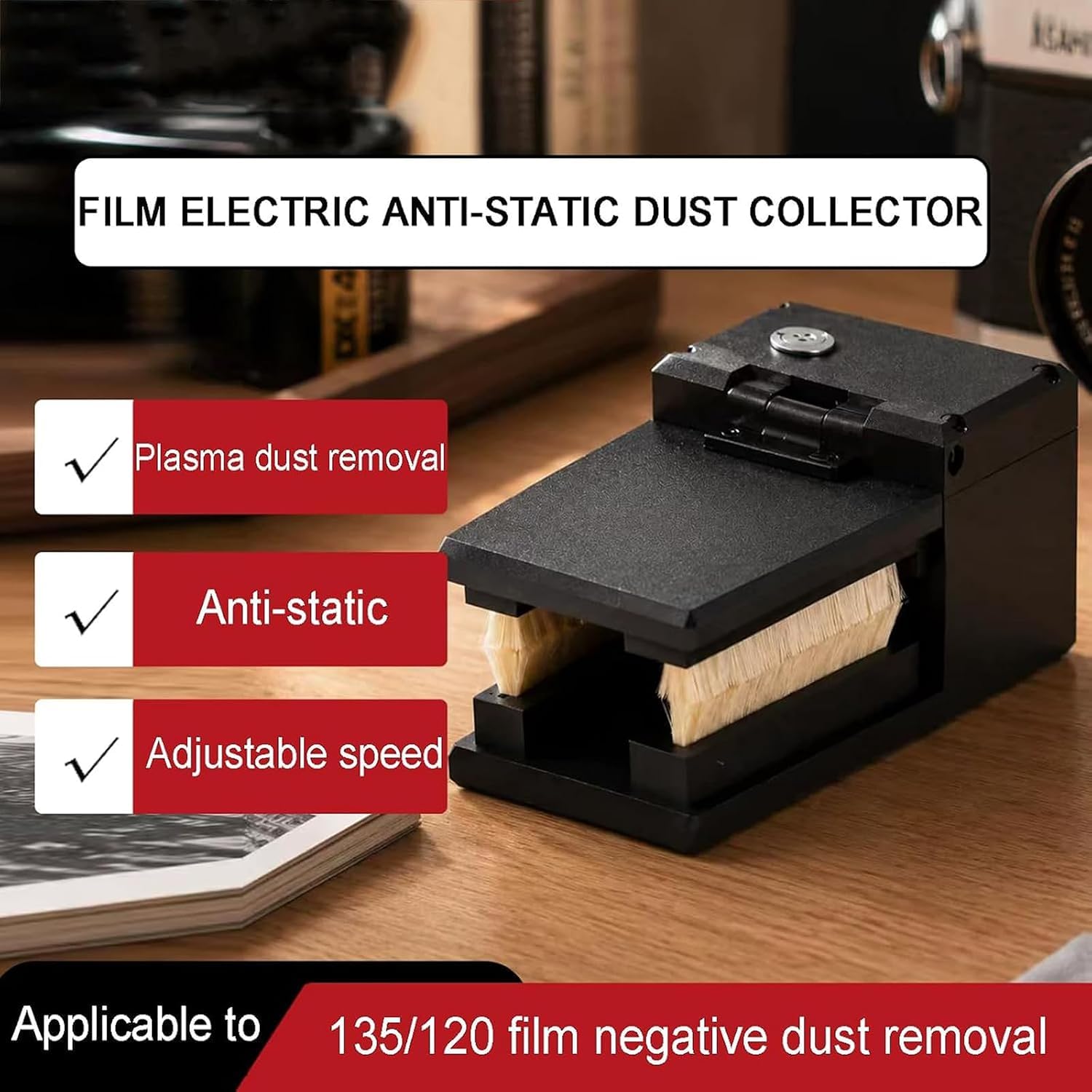 Limpiador Eléctrico De Películas De 135/120, Removedor De Polvo Antiestático Con Cepillos De Lana Dobles, Velocidad Ajustable, Equipo De Limpieza Para Cuarto Oscuro, Para Negativos En Blanco Y