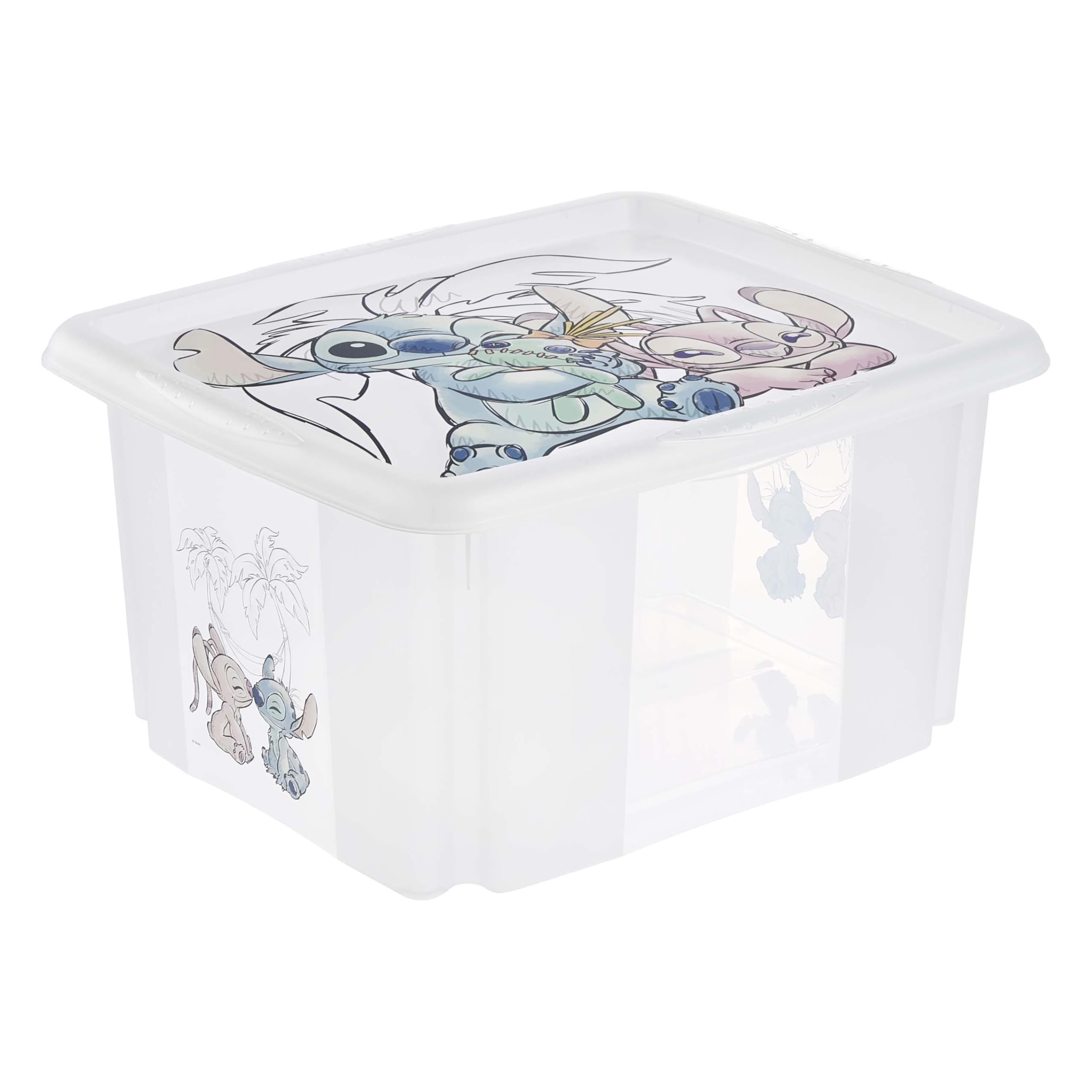 keeeper karolina storage box with lid, 24 l, nestable and stackable, design: Stitch, for children, transparent