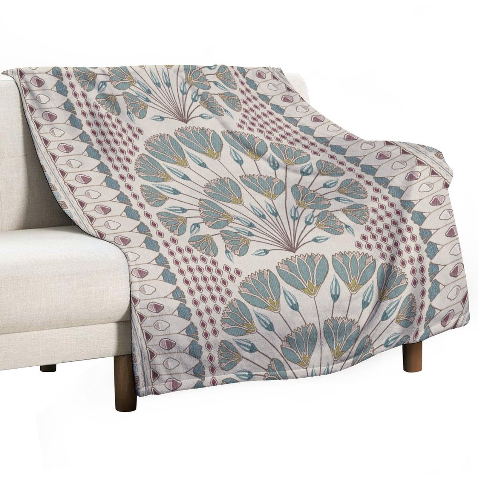 Couverture en peluche douce 178x203cm vert kaki à motif aztèque
