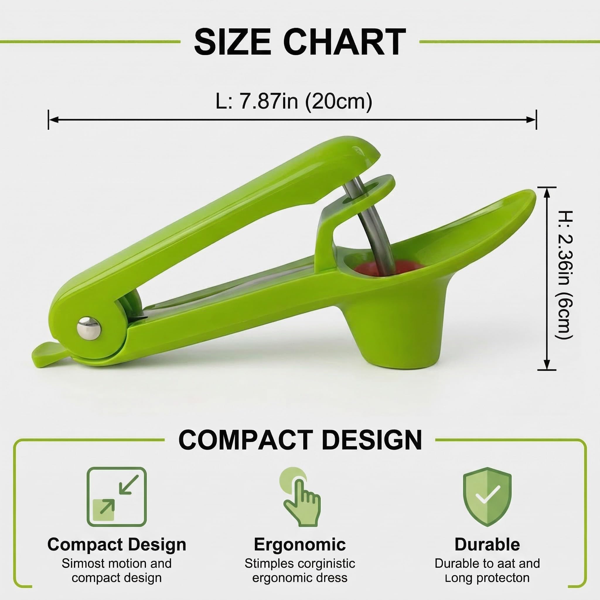 Deshuesador de cerezas de acero inoxidable, herramienta manual compacta para quitar huesos de cerezas, utensilio de cocina verde