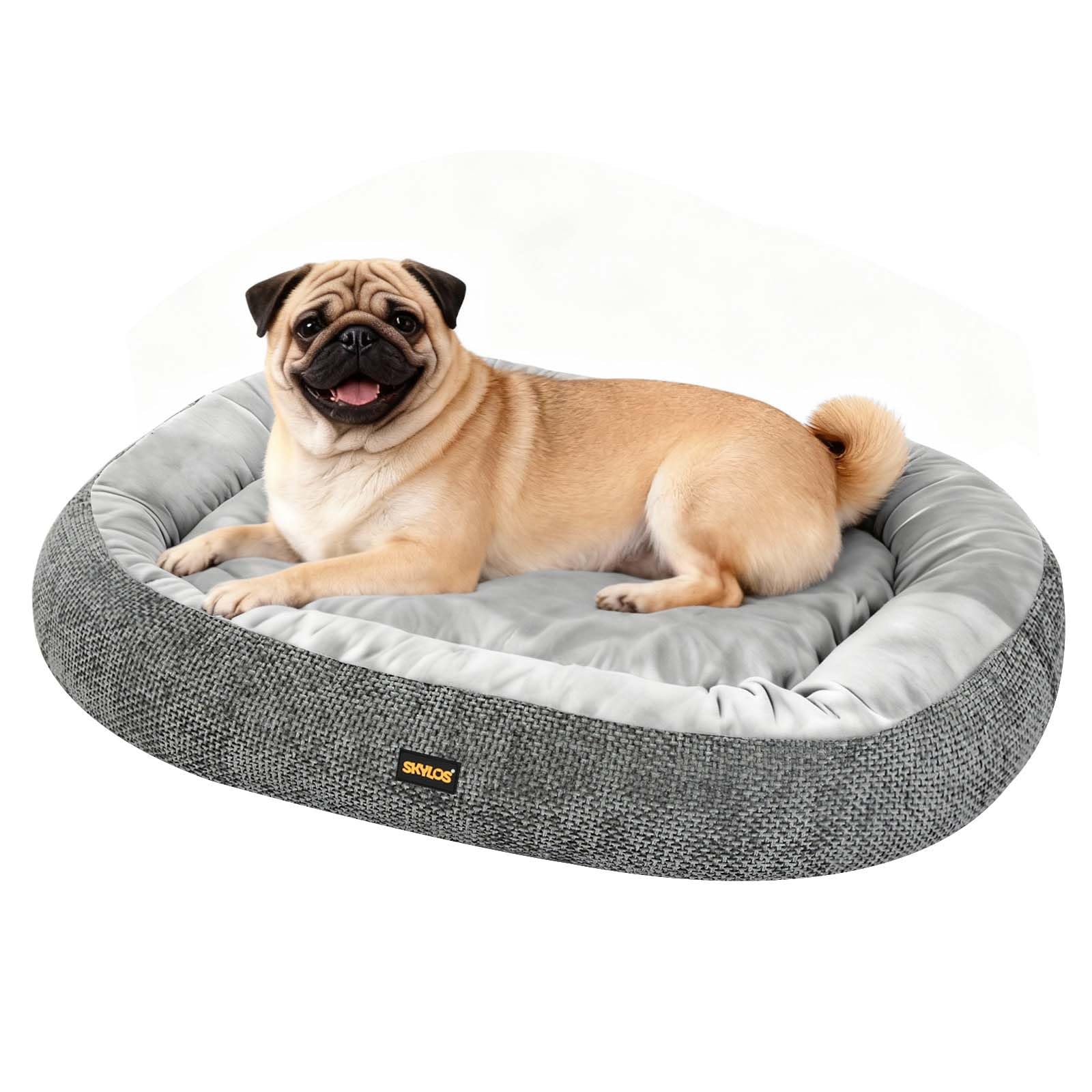Skylos Dog Bed Sofa Medium, Washable Orthopedic Dog Bed Bolstered Sides Neck & Head Support Pillow, Egg-Crate Memory Foam Pet Sofa with Removable Plush Cover, Anti-Slip Bottom, 80x60x15cm