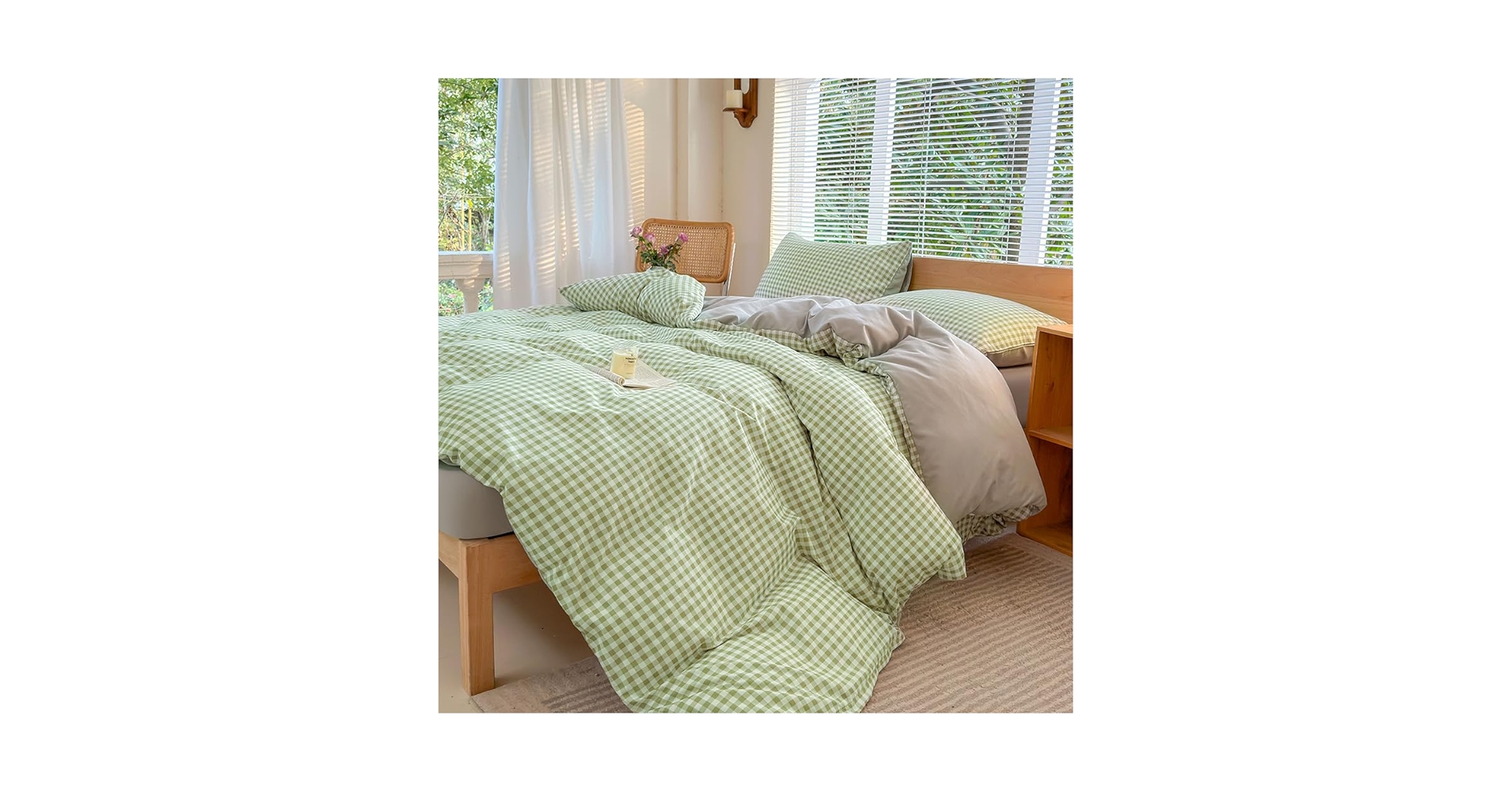 Amazon.com: NSNLGSGC Sage Green Gingham Duvet Cover Set