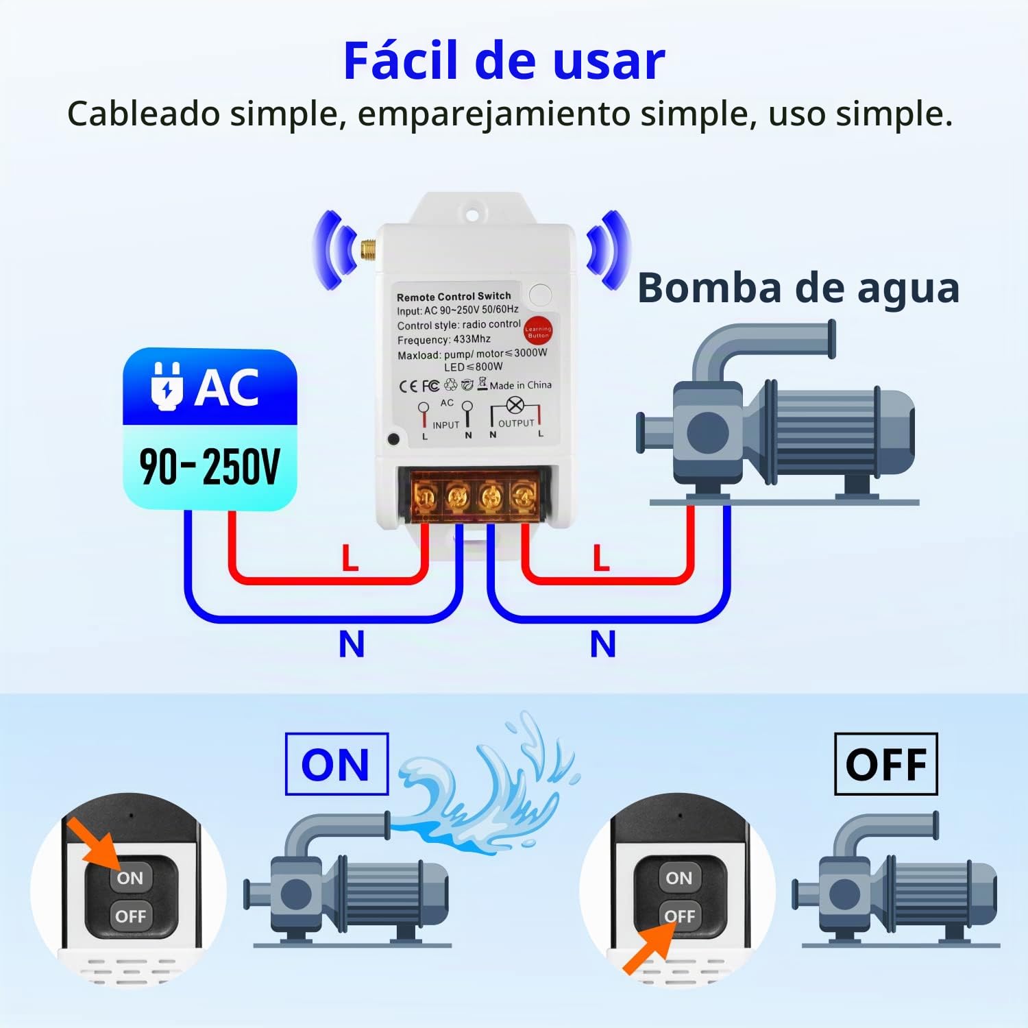 DieseRC Interruptor del Mando a distancia de Bomba Motor Inalámbrico Receptor Relé de CA 220V 3000W y 2 Transmisores rango de control de hasta 100-300 metros para Luces Bomba de agua Motor