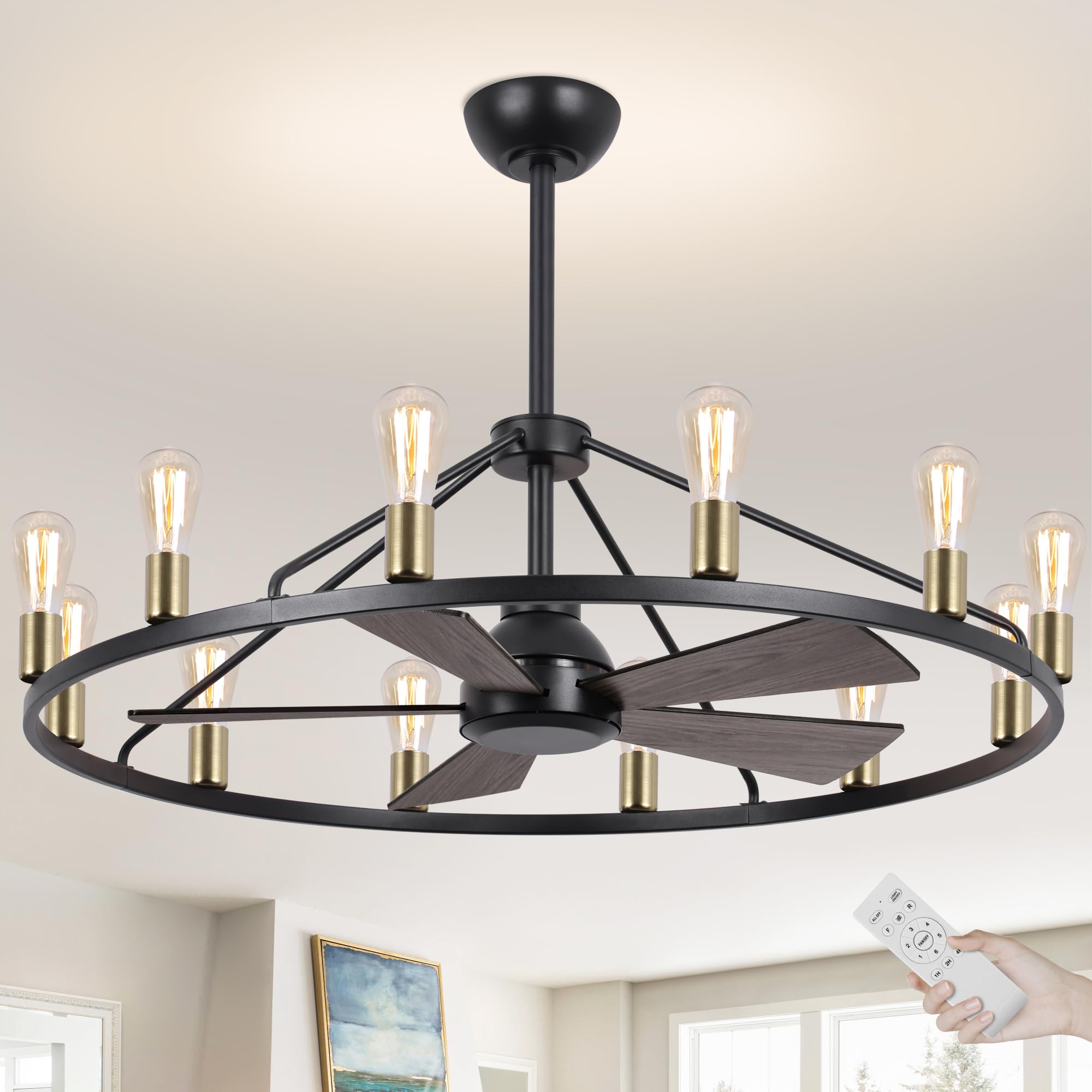 Photo 1 of OSGNER 44" Wagon Wheel Ceiling Fan Chandelier