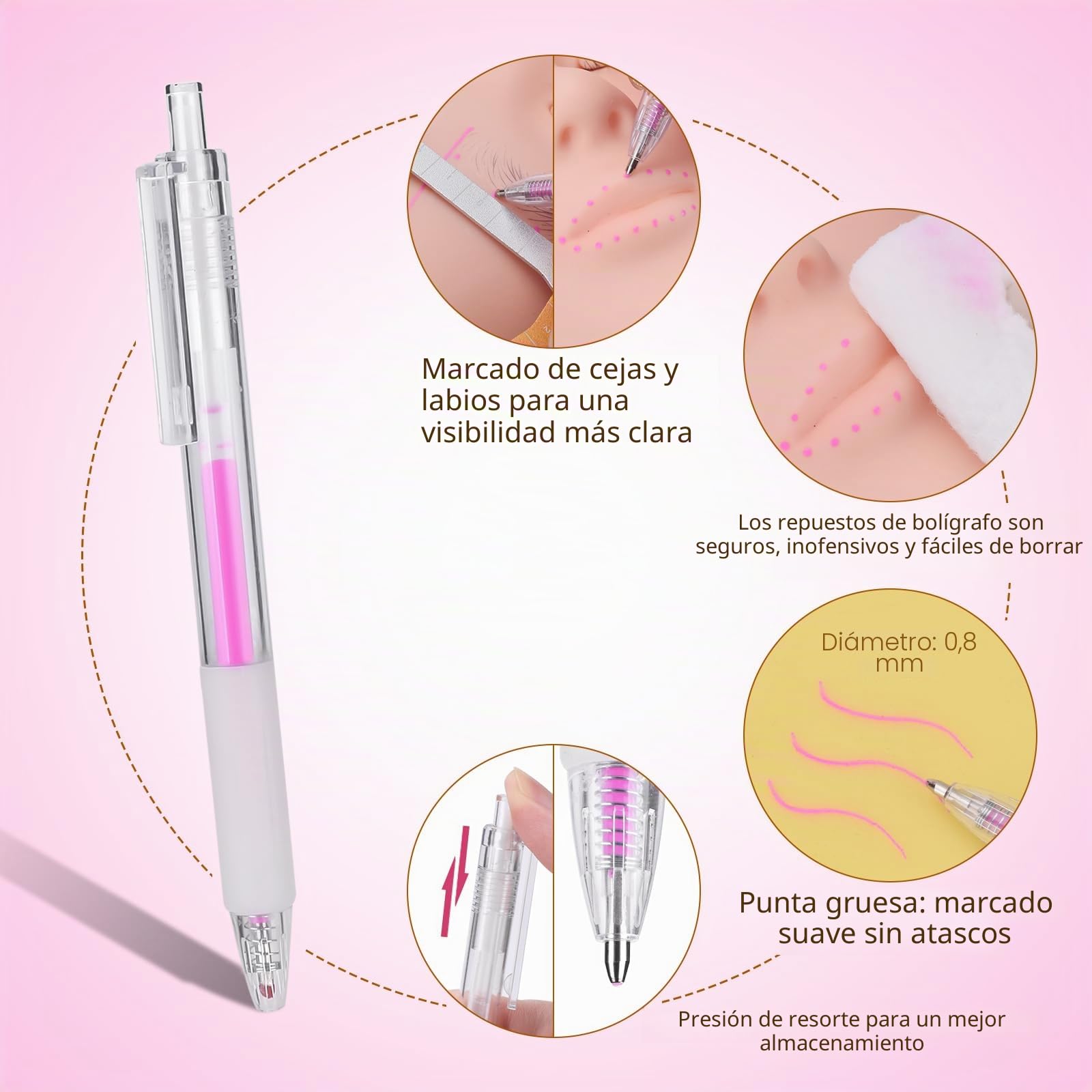 ATOMUS Juego de microblading, rosa, juego completo de lápiz semipermanente, herramienta para tatuaje profesional, cejas, lápiz manual, 18U, 3RL, microhojas para cejas, accesorios de tatuaje