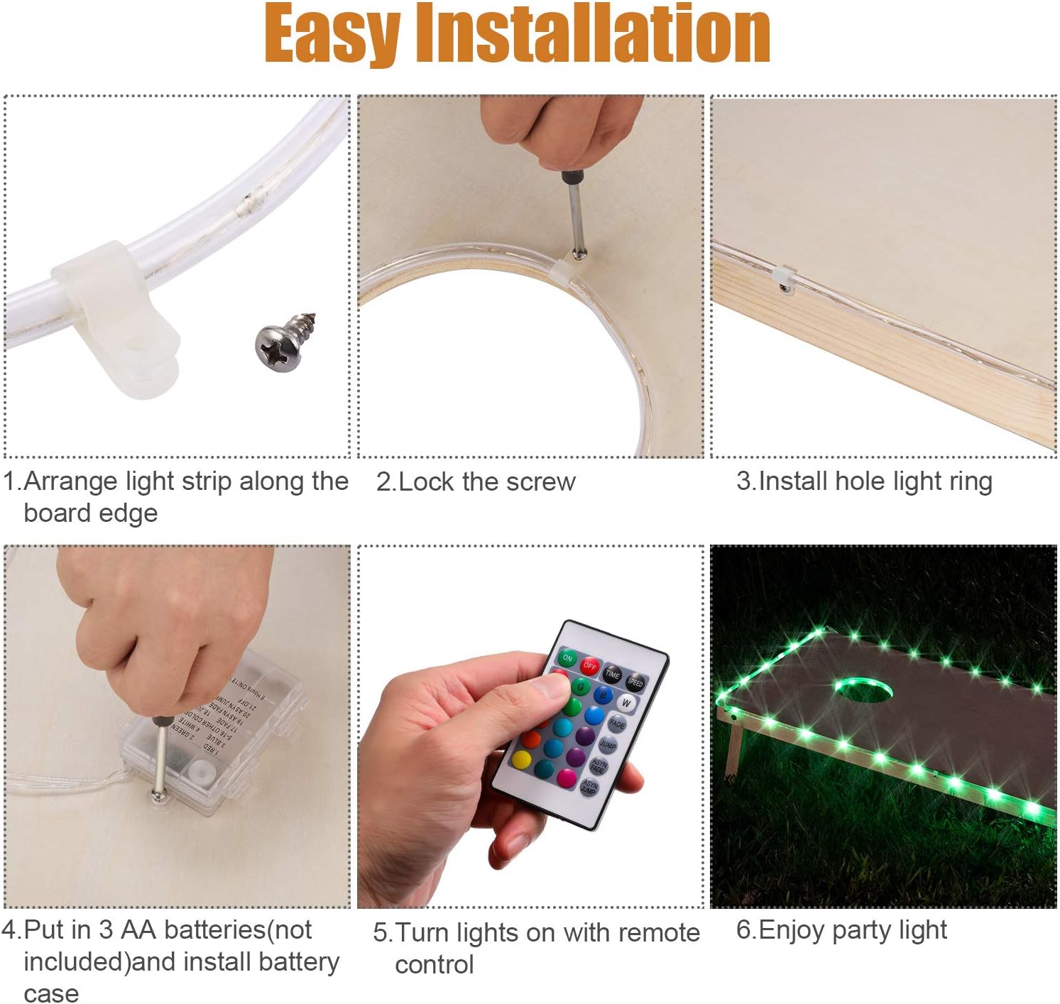 LED Cornhole Lights, Remote Control Cornhole Board Edge and Ring LED Lights, 16Color change by yourself, a great addition for playing Bean Bag Toss Cornhole game at the family backyard at night,2 sets : Sports & Outdoors